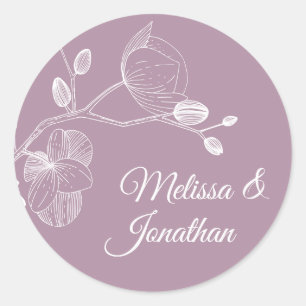 Elegant orchids romantic modern floral wedding classic round sticker
