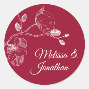Elegant orchids romantic modern floral wedding classic round sticker