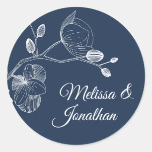 Elegant orchids romantic modern floral wedding classic round sticker