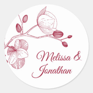 Elegant orchids romantic modern floral wedding classic round sticker