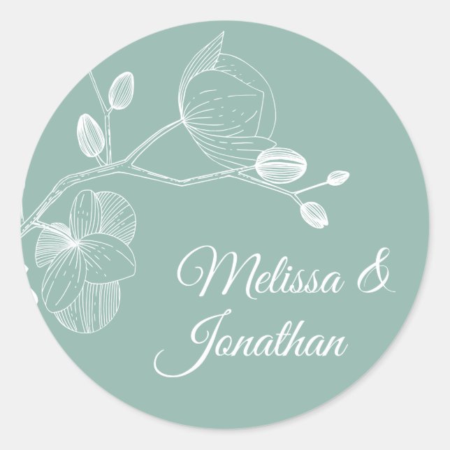 Elegant orchids romantic modern floral wedding classic round sticker (Front)