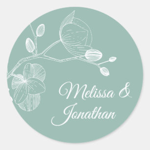 Elegant orchids romantic modern floral wedding classic round sticker