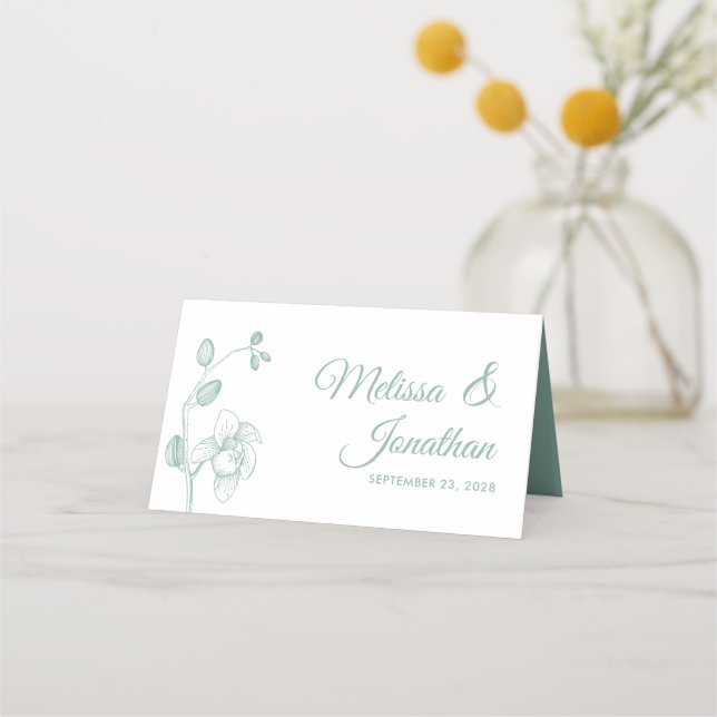 Elegant orchids simple romantic wedding floral place card (Front)