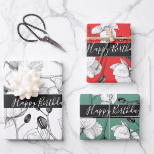 Elegant orchids white red green chic floral wrapping paper sheet