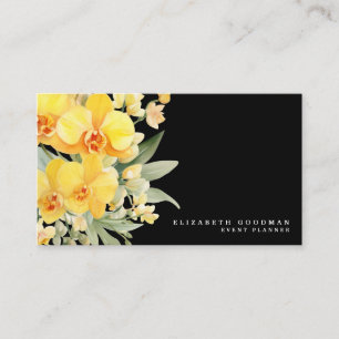 Elegant Orchids Yellow and Black Business Cards