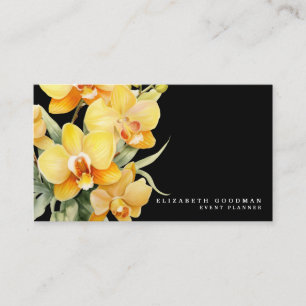 Elegant Orchids Yellow and Black Business Cards