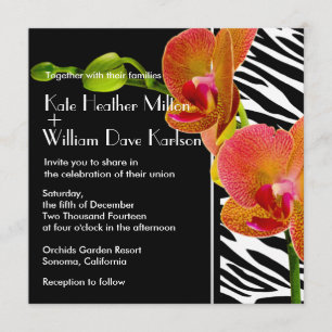 Elegant Orchids Zebra Print Wedding Invites