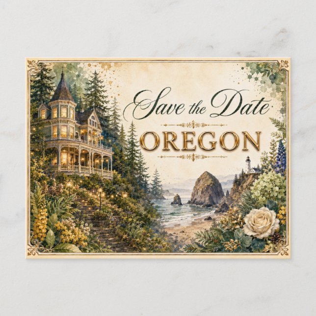 Elegant Oregon Save the Date Wedding Invitation Postcard (Front)