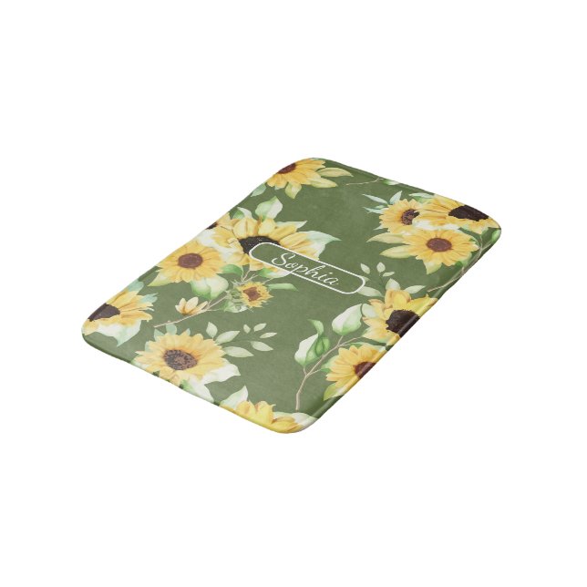 Elegant Organic Green flowers Art for Gifts Bath Mat (Angled)