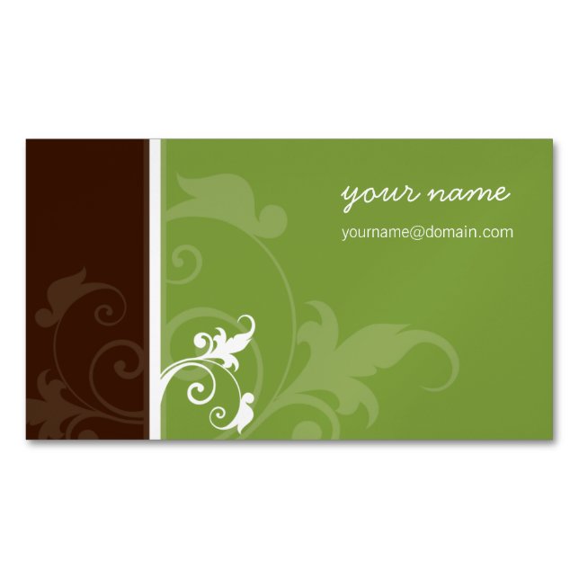 ELEGANT organic simple foliage verve brown green Magnetic Business Card (Front)