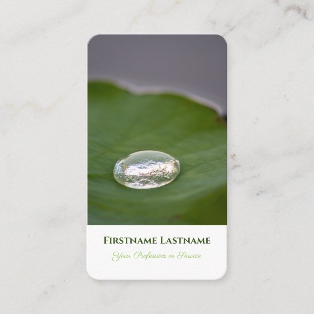 Elegant organic water lily clear raindrop style business card (Front)