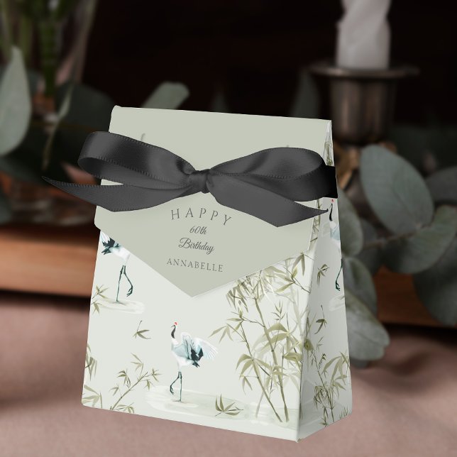 Elegant Oriental Bamboo Crane 60th birthday Favour Box (Elegant Oriental Bamboo Crane 60th birthday Favor Boxes)