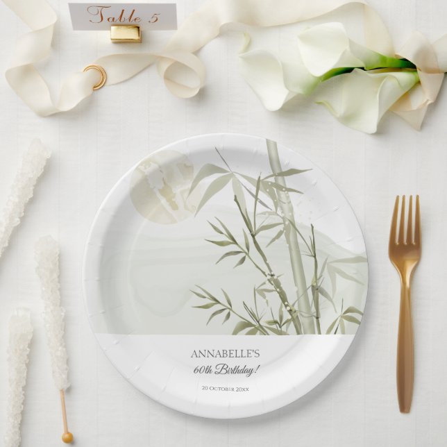 Elegant Oriental Bamboo Crane Birthday Party Paper Plate (Wedding)