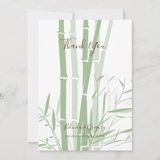 Elegant Oriental Bamboo Wedding Thank You Card (Back)