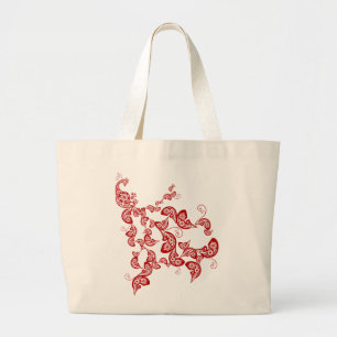 Elegant Oriental Chic Chinese Red Floral Peacock Large Tote Bag