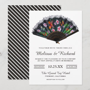 Elegant Oriental Japanese Floral Fan Wedding Invitation