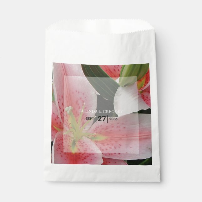 Elegant Oriental Lilies Wedding Favour Bags (Front)