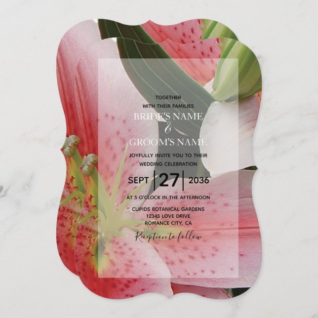 Elegant Oriental Lilies Wedding Invitations (Front/Back)
