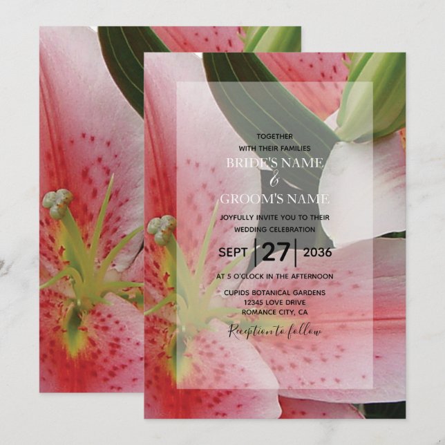 Elegant Oriental Lilies Wedding Invitations (Front/Back)