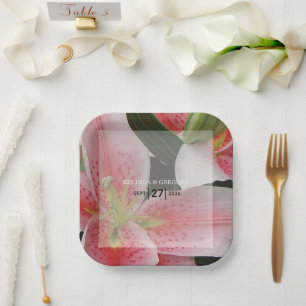 Elegant Oriental Lilies Wedding Paper Plate