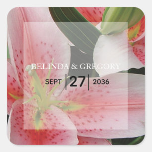 Elegant Oriental Lilies Wedding Square Sticker