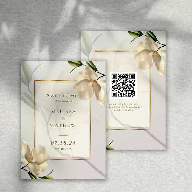 Elegant Oriental Magnolia Wedding Save the Date Invitation (Elegant Oriental Magnolia Wedding Save the Date Invitation)