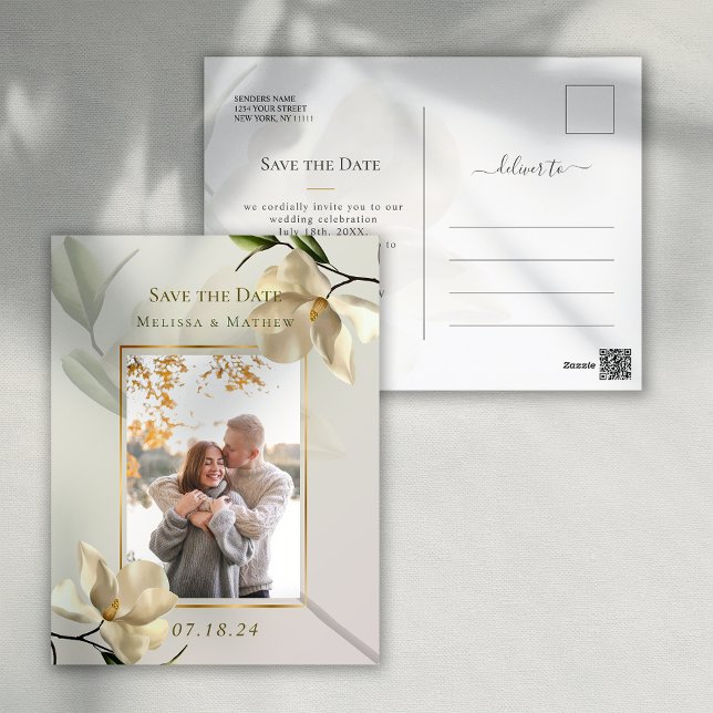 Elegant Oriental Magnolia Wedding Save the Date Postcard (Elegant Oriental Magnolia Wedding Save the Date Postcard)