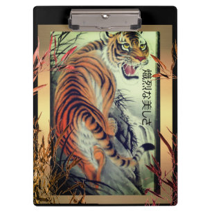 Elegant oriental tiger bamboo black gold orange clipboard
