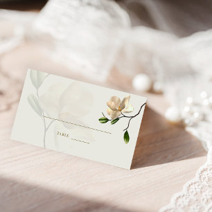 Elegant Oriental White Magnolia Folded Place Card