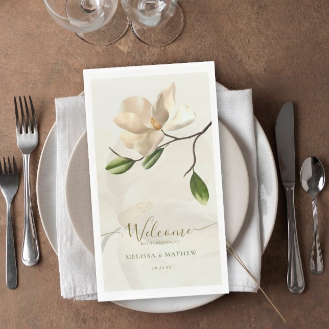 Elegant Oriental White Magnolia Wedding Napkin (Elegant Oriental White Magnolia Wedding Paper Guest Towels)