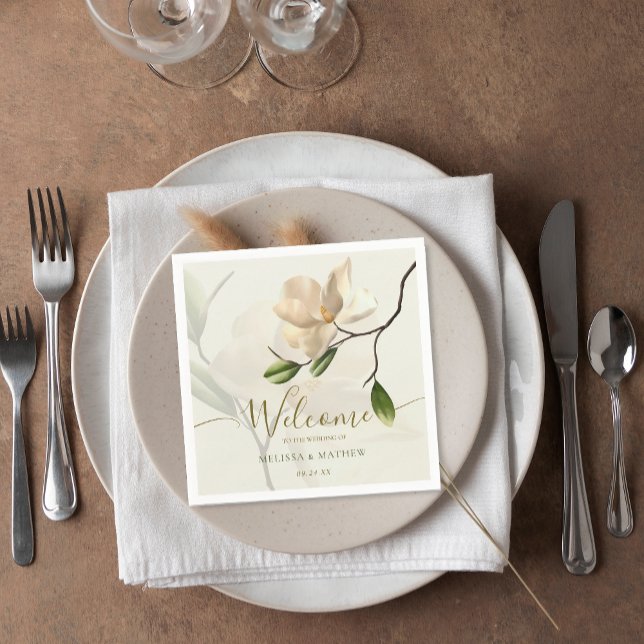 Elegant Oriental White Magnolia Wedding Napkin (Elegant Oriental White Magnolia Wedding Napkins)