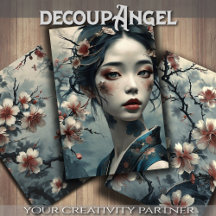 Elegant Oriental Woman Among Flowers - Decoupage -