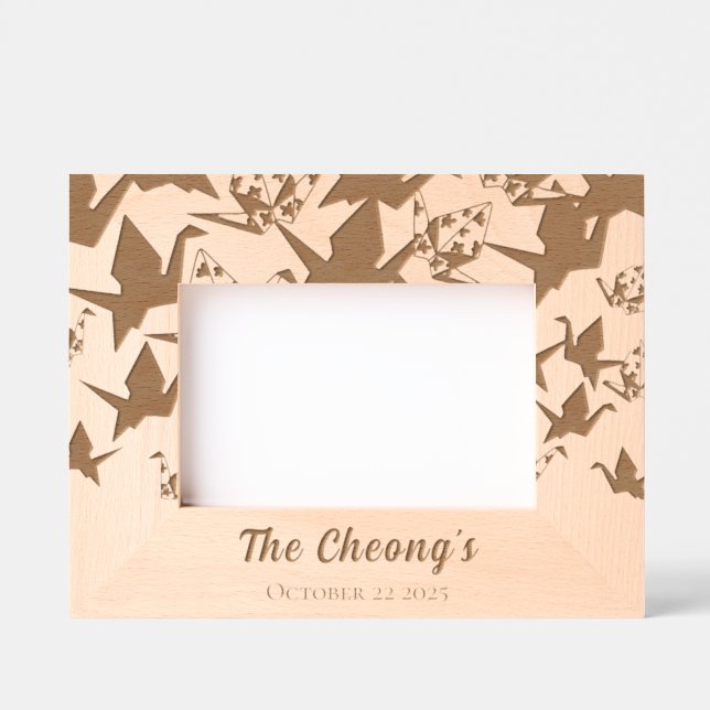 Elegant Origami Paper Crane Wedding Etched Frames (Front)