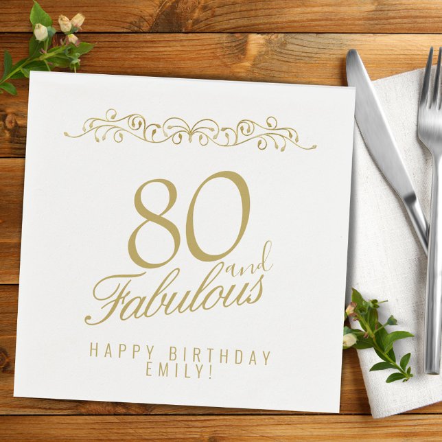 Elegant Ornament 80 and Fabulous 80th Birthday Napkin (Creator Uploaded)