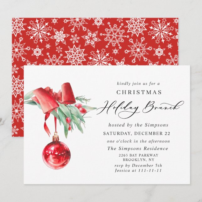 Elegant Ornament CHRISTMAS HOLIDAY BRUNCH Invitation (Front/Back)