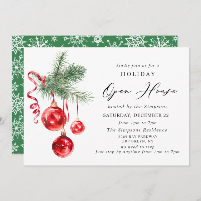 Elegant Ornament CHRISTMAS HOLIDAY OPEN HOUSE Invitation (Front/Back)