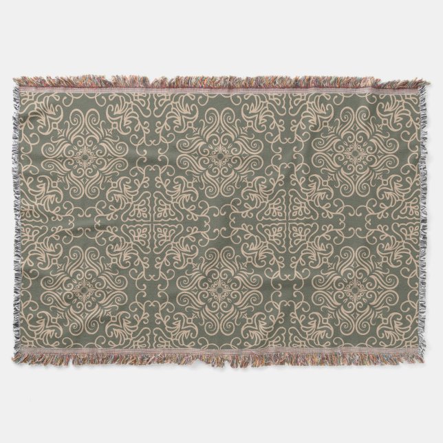 Elegant Ornament Dark Green Pattern Throw Blanket (Front)