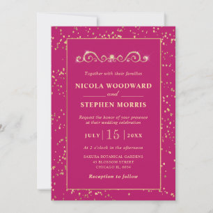 Elegant Ornament Gold Frame on Pink Wedding Invitation