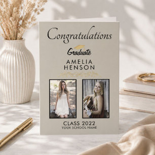 Elegant Ornament Graduate 2 Photo Graduation Card
