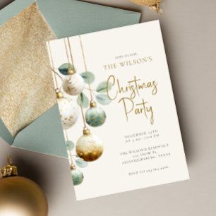 Elegant Ornament Green Gold Holiday Invitation