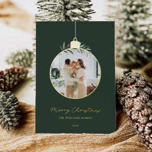 Elegant Ornament Merry Christmas Photo  Foil Holiday Card