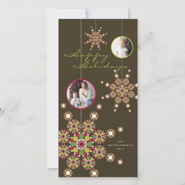 Elegant Ornament Stars Happy Holidays Photo  Holiday Card (Front)
