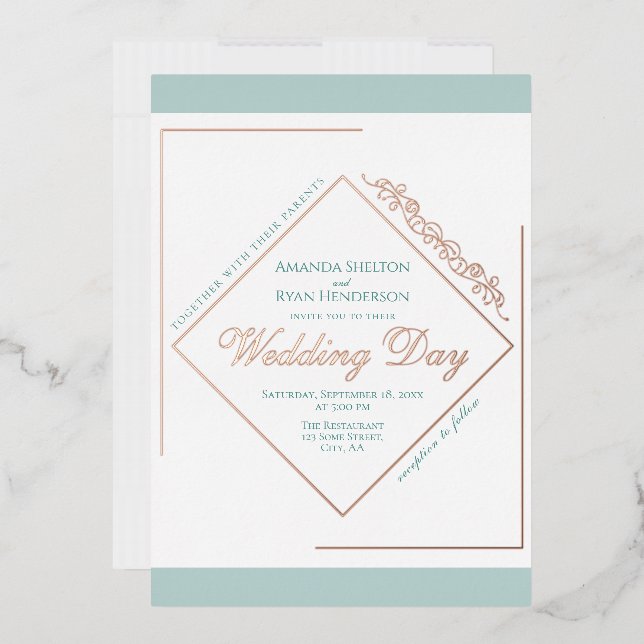 Elegant Ornament Turquoise Frame Wedding Gold Rose (Envelope)