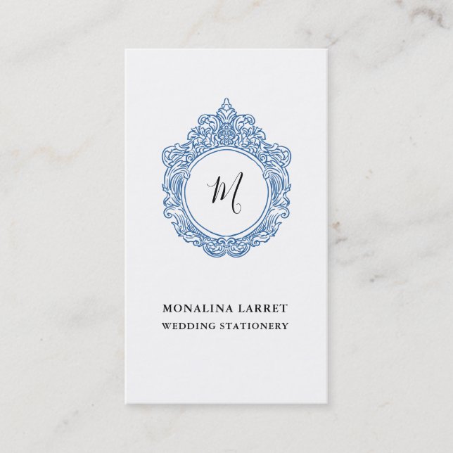 Elegant Ornamental Crest Frame Monogram  Business Card (Front)