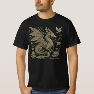 Elegant Ornamental Dragon and Lotus Fantasy Art T-Shirt