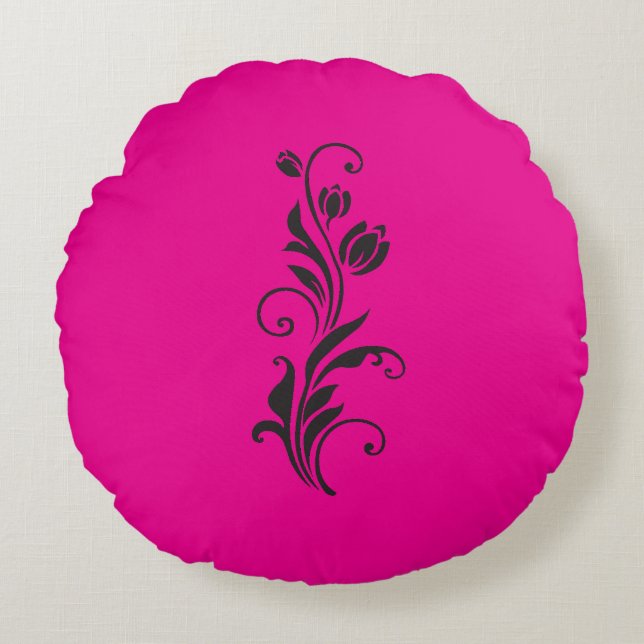 Elegant Ornamental Floral Flower Art Round Cushion (Front)