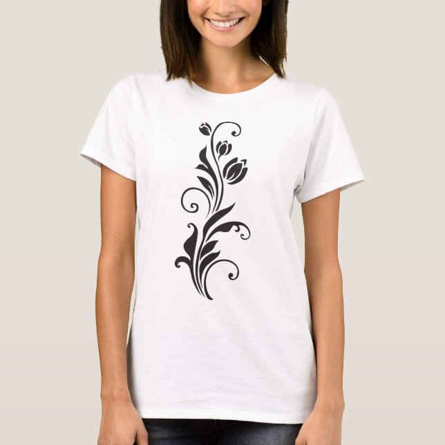 Elegant Ornamental Floral Flower Art T-Shirt (Front)