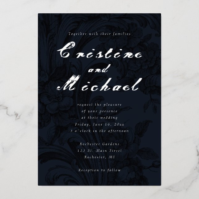 Elegant ornamental flowers silver wedding foil (Front)