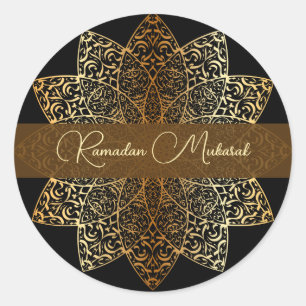 Elegant Ornamental Gold and Black Ramadan Mubarak Classic Round Sticker