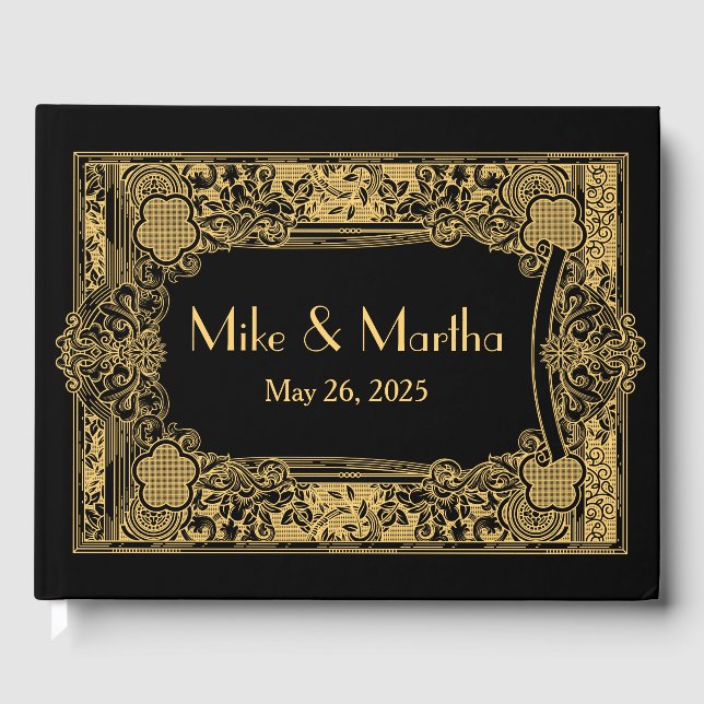 Elegant Ornamental Gold Frame Guest Book (Front)